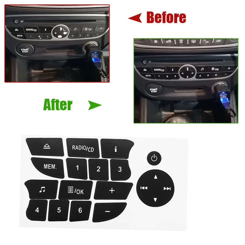 Car Interior Button Repair Stickers CD Radio Audio Button Repair Decals Decor for Twingo for Renault Clio and Megane 2009-2011