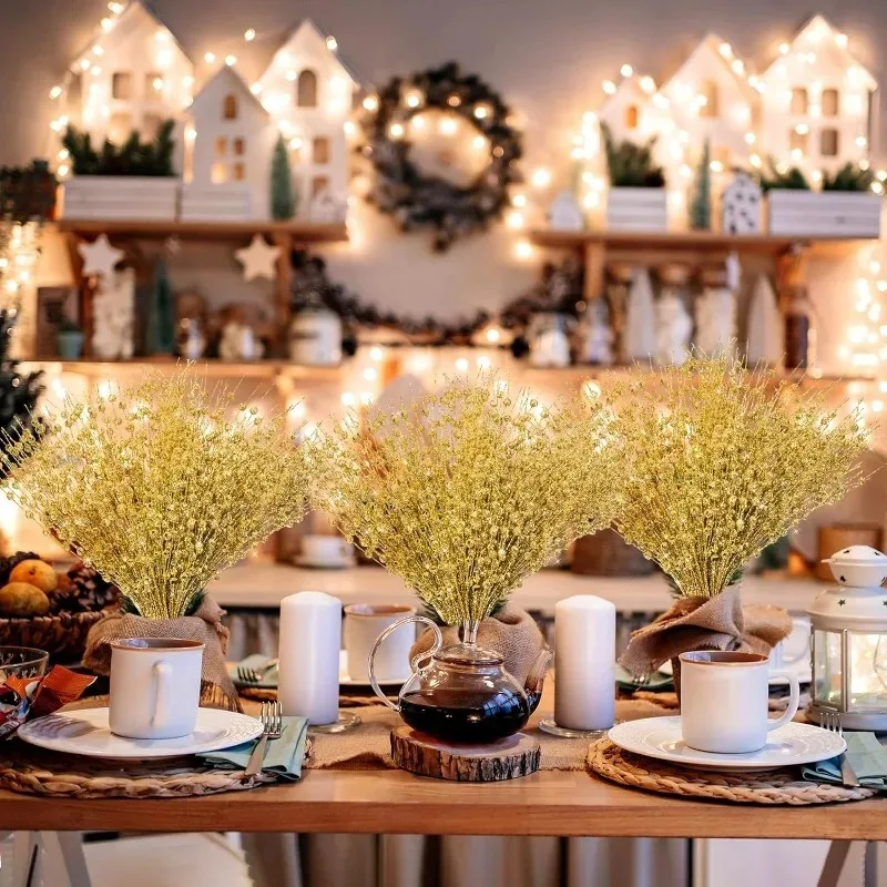 Fiori artificiali bacche di natale ramo dorato piante finte stelo albero ghirlanda fai da te casa natale decorazioni per matrimoni regali