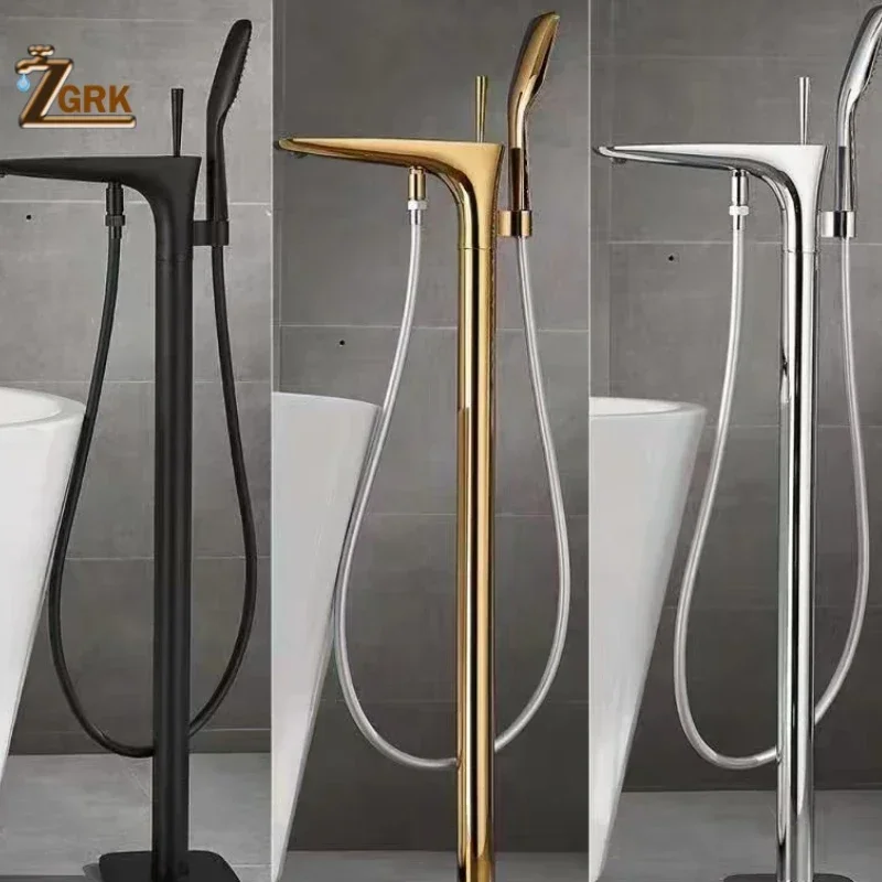 

Floor Standing Bathtub Faucet Brass Bath Independent Cold and Hot Water Shower Tub Mixer Tap Handshower Mixer