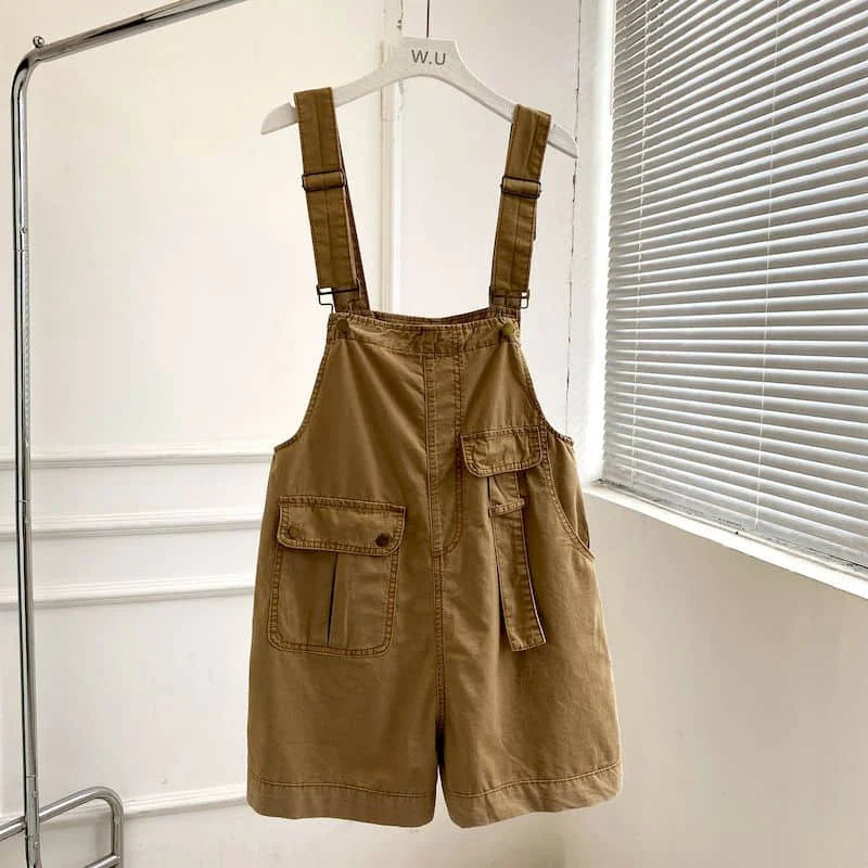 Denim Jumpsuits for Women Vintage Korean Style One Piece Outfit Casual Cropped Rompers Solid Short Jeans Summer Women Clothing