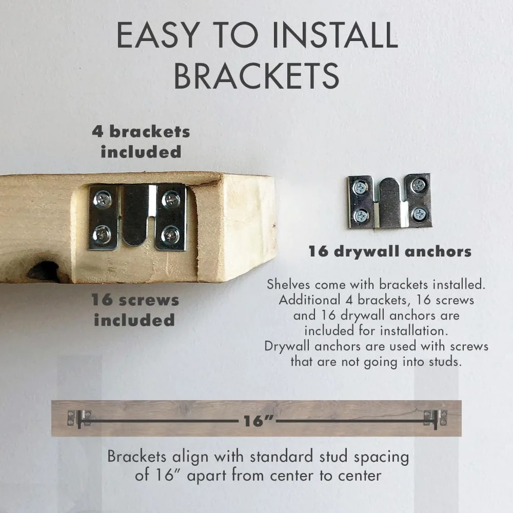 أرفف حائط عائمة من خشب البارنوود المستصلحة مع دعامات تثبيت متدفقة، مجموعة من 2، لمسة نهائية مغسولة باللون الأبيض، لديكور المنزل الريفي