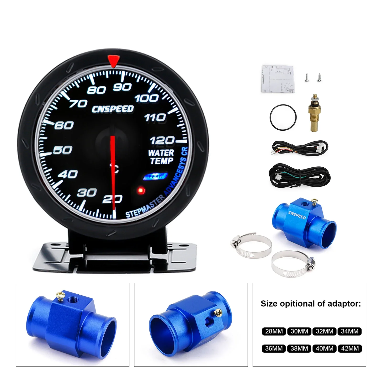 

CNSPEED Car 60mm Water Temperature watch Gauge 20-120 Celsius with 1 / 8NPT Water Temperature Seal Pipe Sensor Adapter
