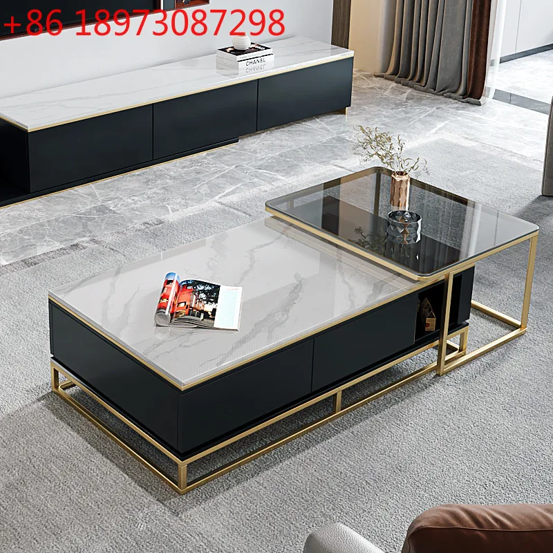 

Современный простой легкий роскошный журнальный столик из каменной плиты, прямоугольный журнальный столик для небольшой квартиры, гостиной, выдвижной шкаф для телевизора, комбинация
