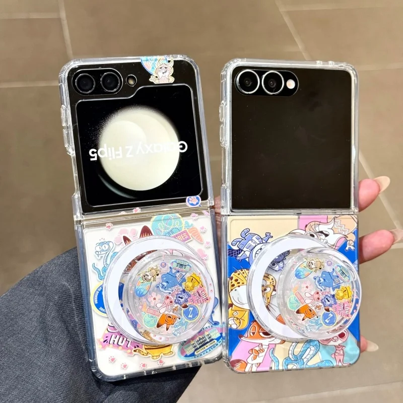 

Cute Disney Zootopia Nick Judy Folding Magsafe Wireless Charge Phone Case For Samsung Z Flip 3 4 5 6 7 cartoon Magnetic Cover