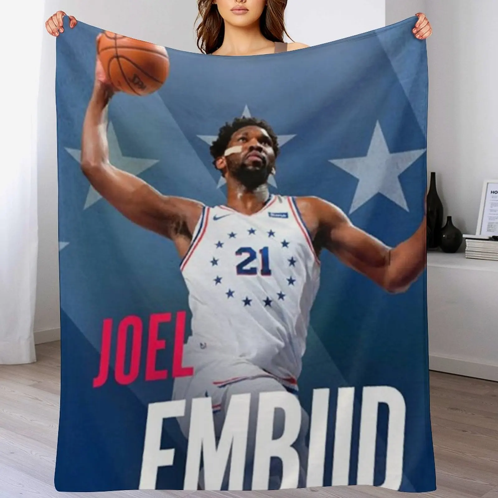 

Joel Embiid Throw Blanket Luxury Plaid on the sofa Bed covers Warm Blankets