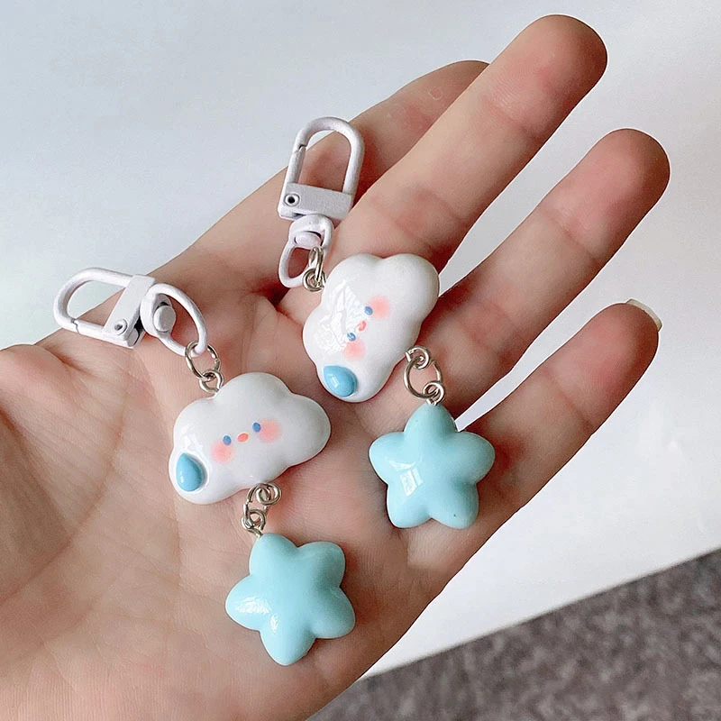 Porte-clés mignon nuage bleu étoile pour femme, porte-clés Kawaii, breloque pour sac à main, pendentif pour clé, accessoires pour voiture prédire