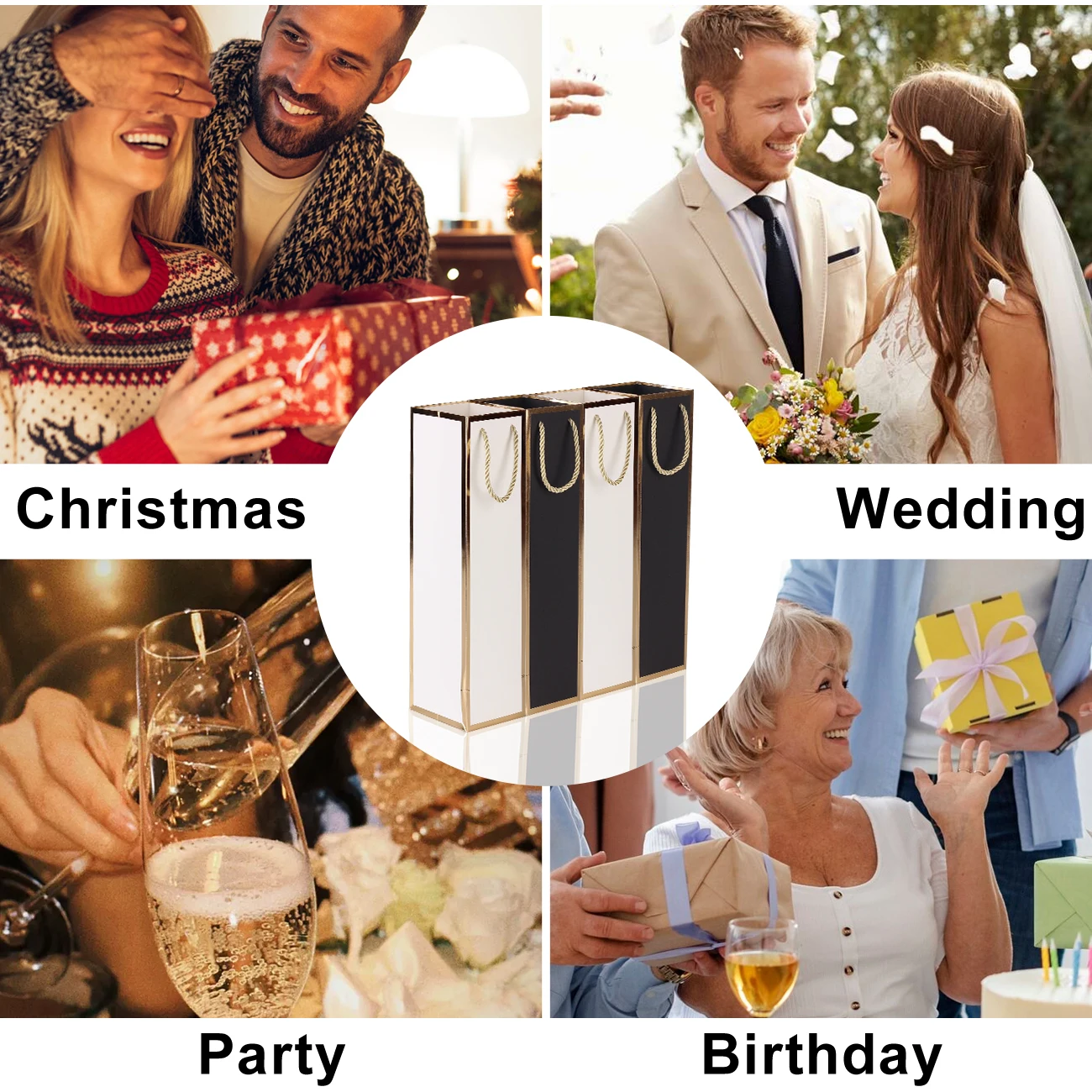 Weingeschenktüten, luxuriöse Geschenktüten für Weinflaschen, Schnapsbeutel mit Goldfolien-Aufdruck, weiße Weinbeutel aus Goldfolie für Party, Hochzeit, Party – Detail 1