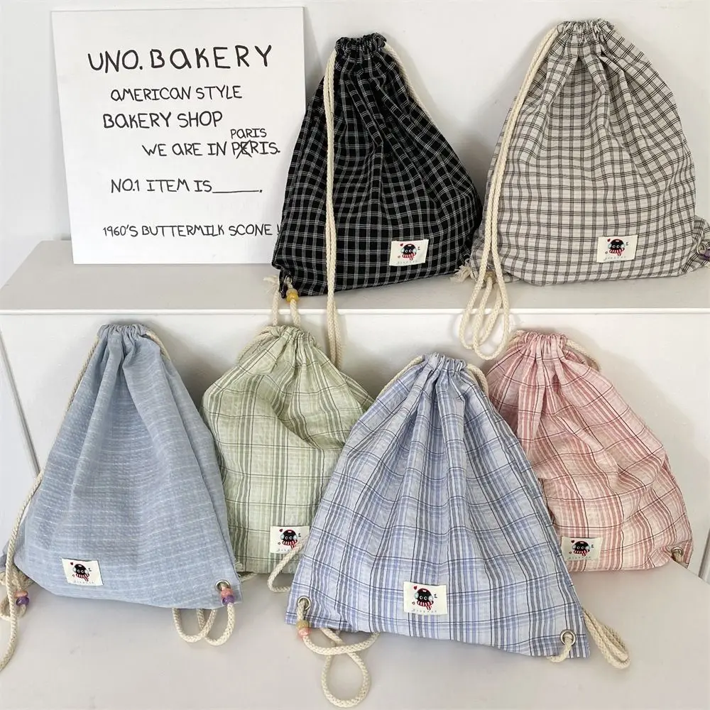 

Винтажная корейская клетчатая сумка на шнурке Y2k, эстетический клетчатый рюкзак в стиле Харадзюку, повседневные легкие студенческие школьные ранцы для улицы