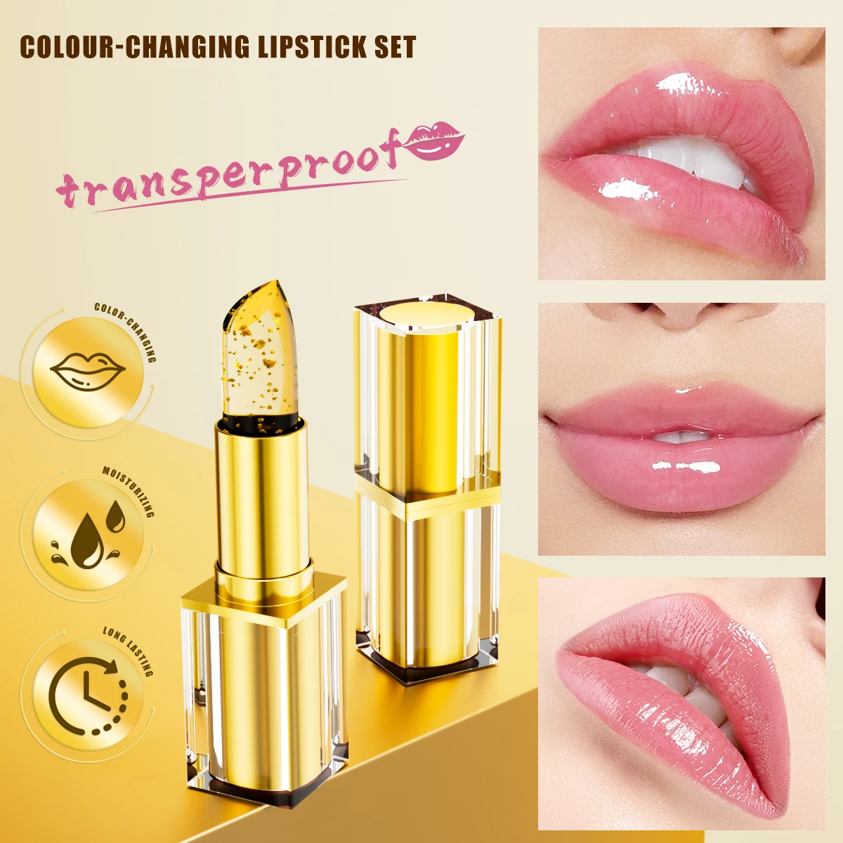 3 قطع من أحمر الشفاه بتلات متغير الألوان للنساء يرطب كوب شفاه يدوم طويلاً وغير لزج #2