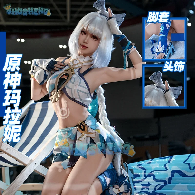 

FC6Shusheng Genshin Impact Mualani Cosplay Costume Uniform Headwear Doll Meztli Springs Natlan Halloween Party Women Girls @ FC8