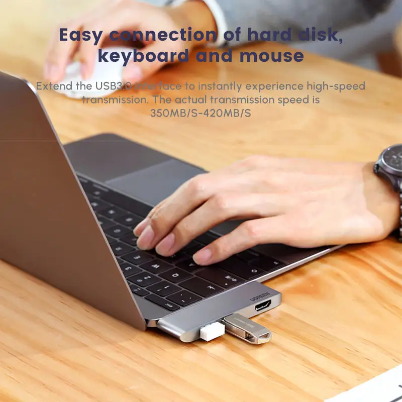 UGREEN 3 in 1Hub USB Type C to 4K-HDMI 2 USB 3.0 Port Adapter Dock Station for MacBook