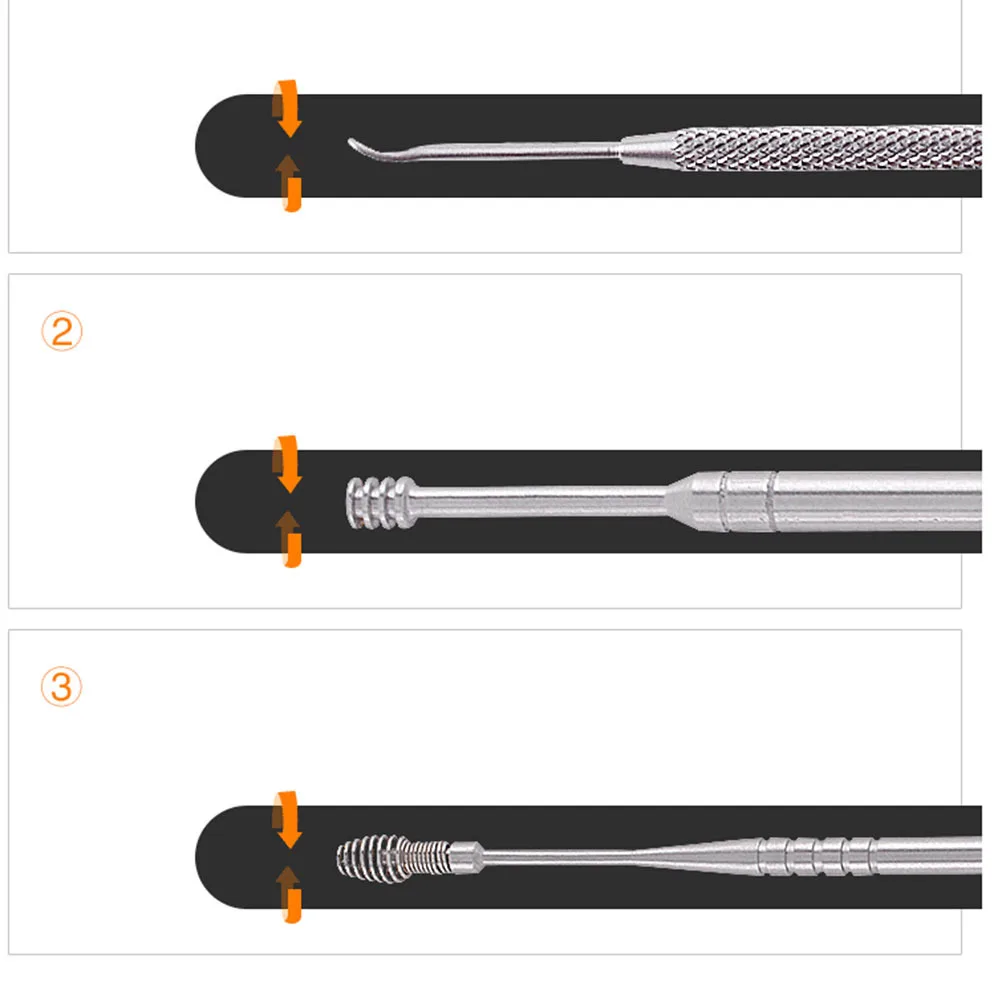

7 шт., очиститель для ушной серы, двухсторонний совок из нержавеющей стали, кюретка для воска, эффективный инструмент для совок для ушной серы, инструмент для ушей из нержавеющей стали