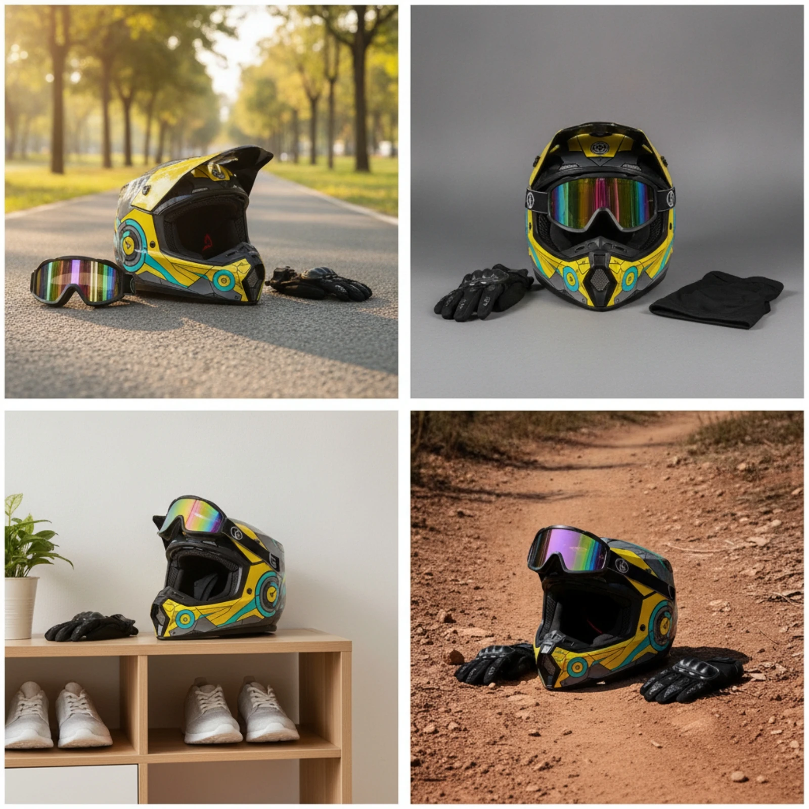 Dirt Bike Helmet with Goggles Multi-Ventilation Full-Face Helmet with Visor Breathable Washable for Teens, Motocross