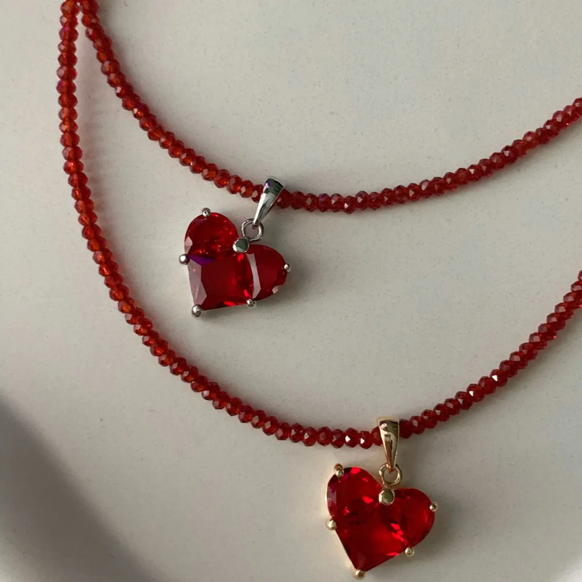 Design Exaggerated Irregular Beads Chain With Red Zircon Heart Pendant Necklace for Women Valentine's Gift X0307