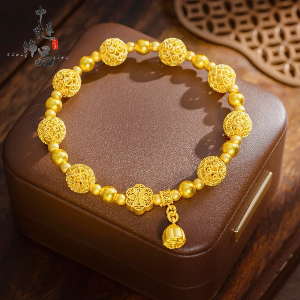 Hollow exquisite hydrangea hand string new Chinese style 9999gold