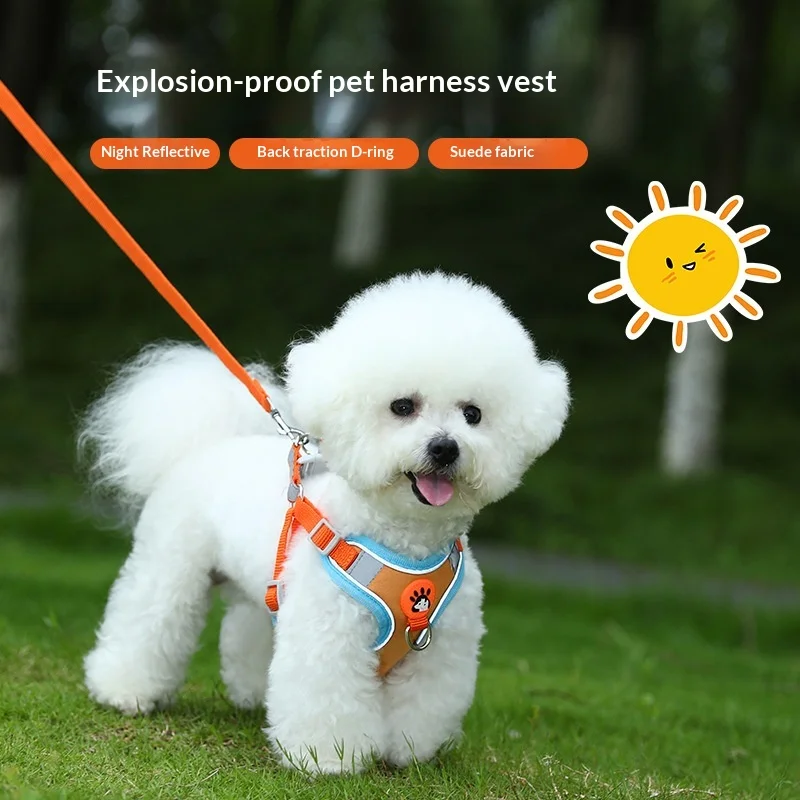 Dog explosion-proof chest harness, reflective safety at night, suede fabric with D-ring, suitable for small and medium-sized dog