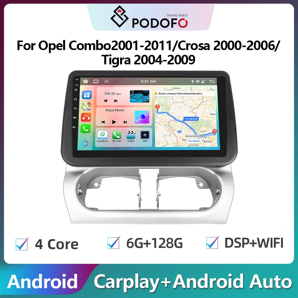 

Автомагнитола Podofo на Android для Opel Combo 2001-2011/Crosa 2000-2006/Tigra 2004-2009 Carplay стерео плеер WIFI GPS FM/RDS стерео