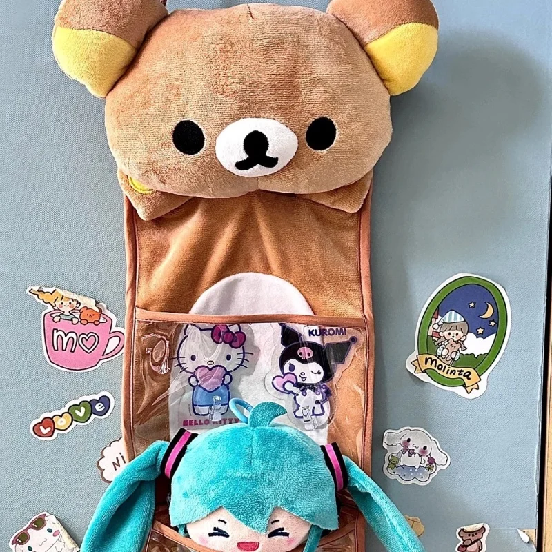 Kawaii Rilakkumas Wall Hanging Storage Bag Cartoon Rilakkumas Bear Brother Large Capacity Door Hanging Bag Sundries Storage Bag