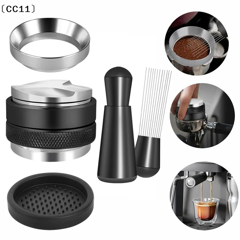 Kit de acessórios para café expresso, 5 peças, distribuidor de café e nivelador, ferramenta WDT e conjunto de funil de dosagem, compatível com 51/53/58 mm〔CC11〕