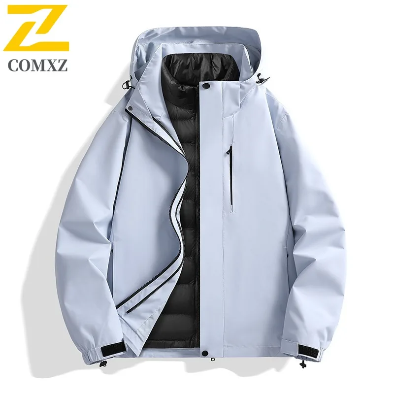 

COMXZ Handsome Quilted Jacket 3-in-1 Hooded Windproof Cycling Down Jacket Adventure Waterproof Winter Padding Men's Clothing