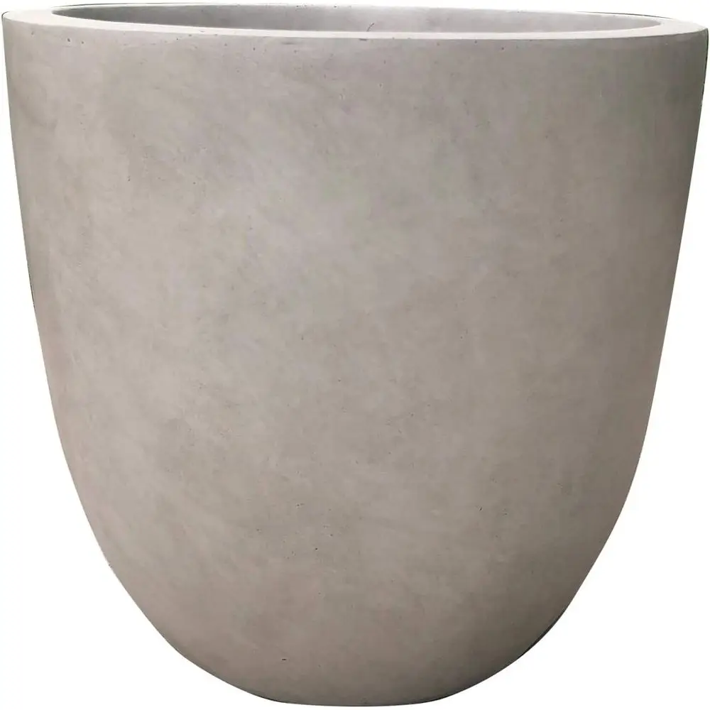 

18 Inch Round Concrete Planter with Drainage, Weathered Finish for Indoor or Outdoor Use