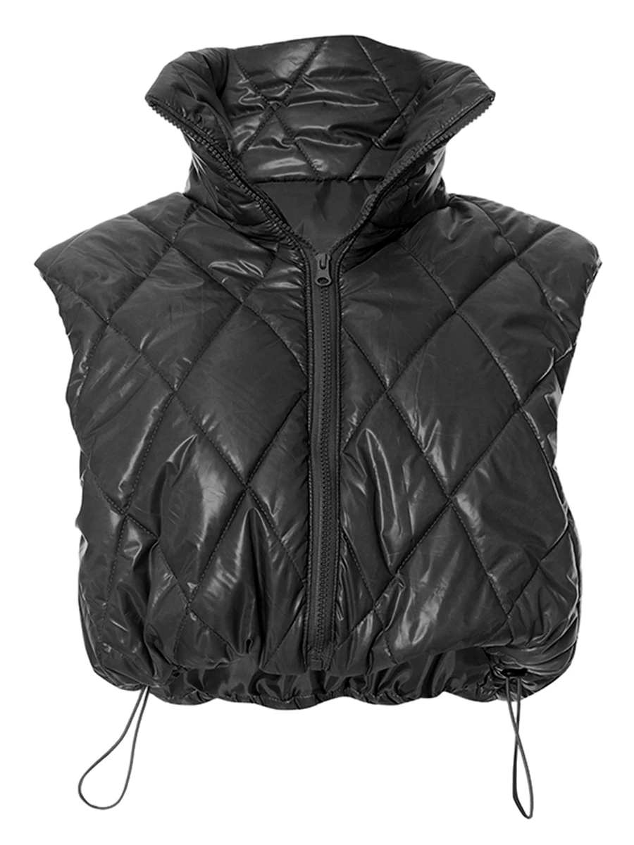 Women s Winter Crop Puffer Vest Stand Collar Lightweight Sleeveless Warm Jacket Outerwear Padded Gilet