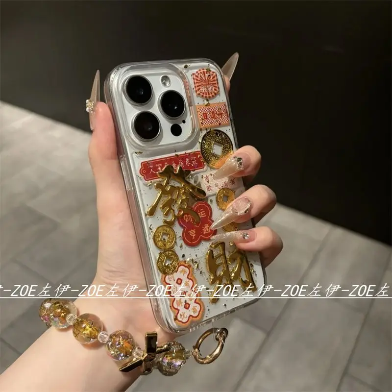 New Year\'s Celebration Koi Pendant Stand Anti Drop Phone Case for iPhone 16promax 15pro 12 13 14 11 Soft Protective Back Cover