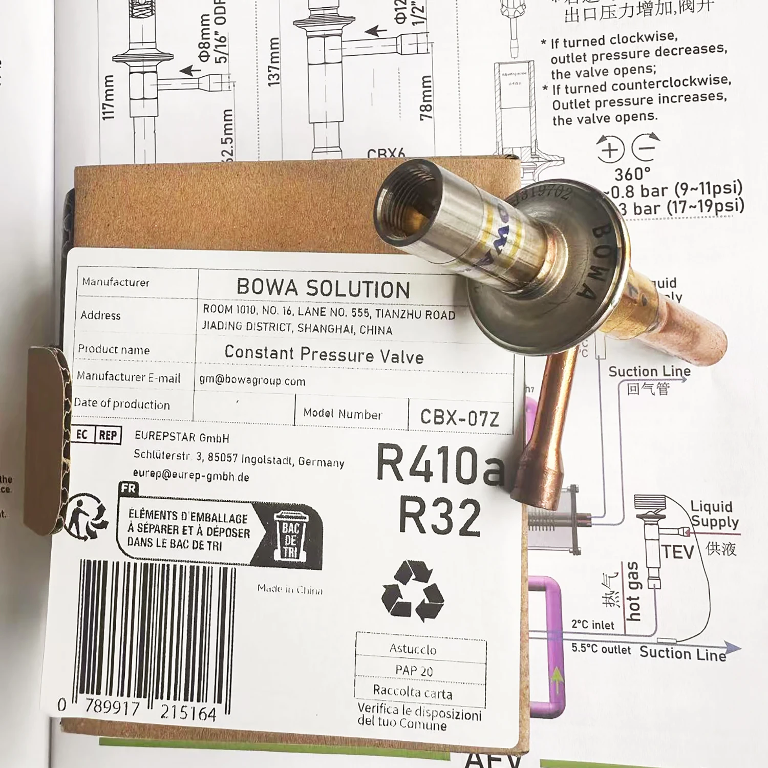 CBX7 high performance mechanic hot gas bypass valves is used to get constant evaporating pressures in R410a chiller & brine unit
