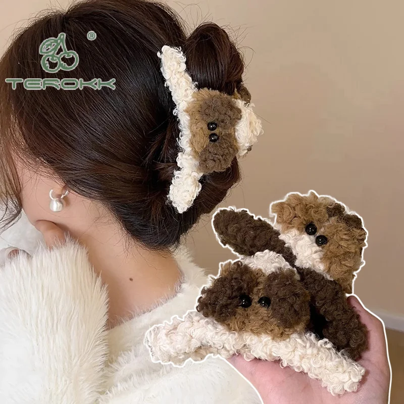 Inverno pequeno cão garra de cabelo para mulheres elegante acrílico caranguejo barrette hairpin menina acessórios para o cabelo peludo headwear grampo de cabelo