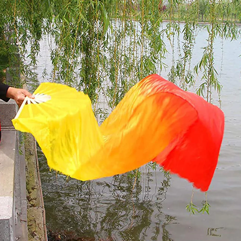 

2Pcs Gradient Color Dance Fans Long Veil Folding Handheld Fans Simulated Silk Belly Dancing Stage Festival Handheld Fan Paper