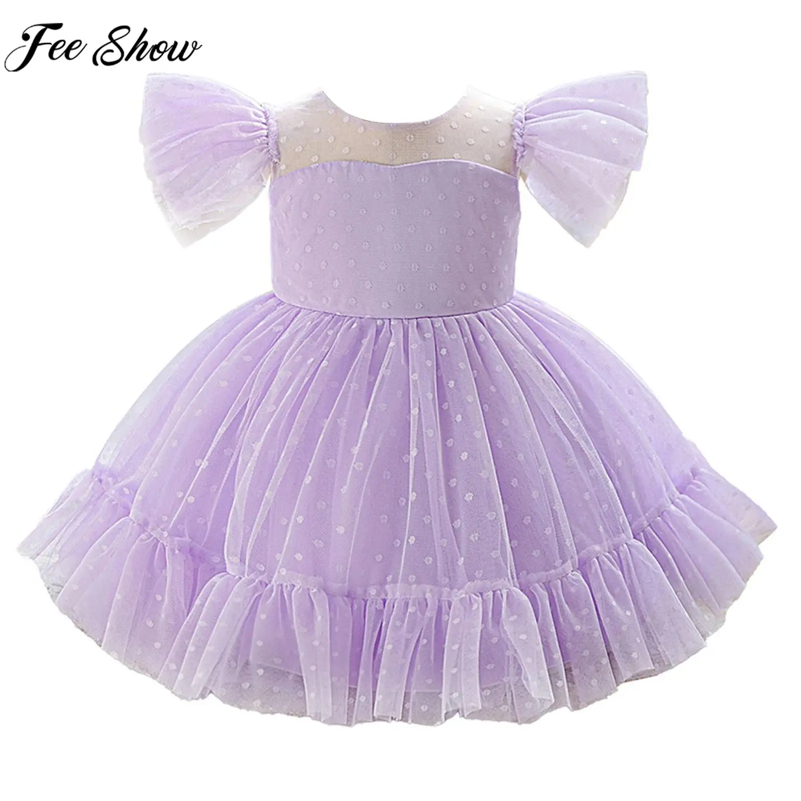 

Baby Girls Sweet Cute Princess Dress Fly Sleeve Polka Dot Tutu Mesh Ball Gown Birthday Party Wedding Banquet Photography Costume