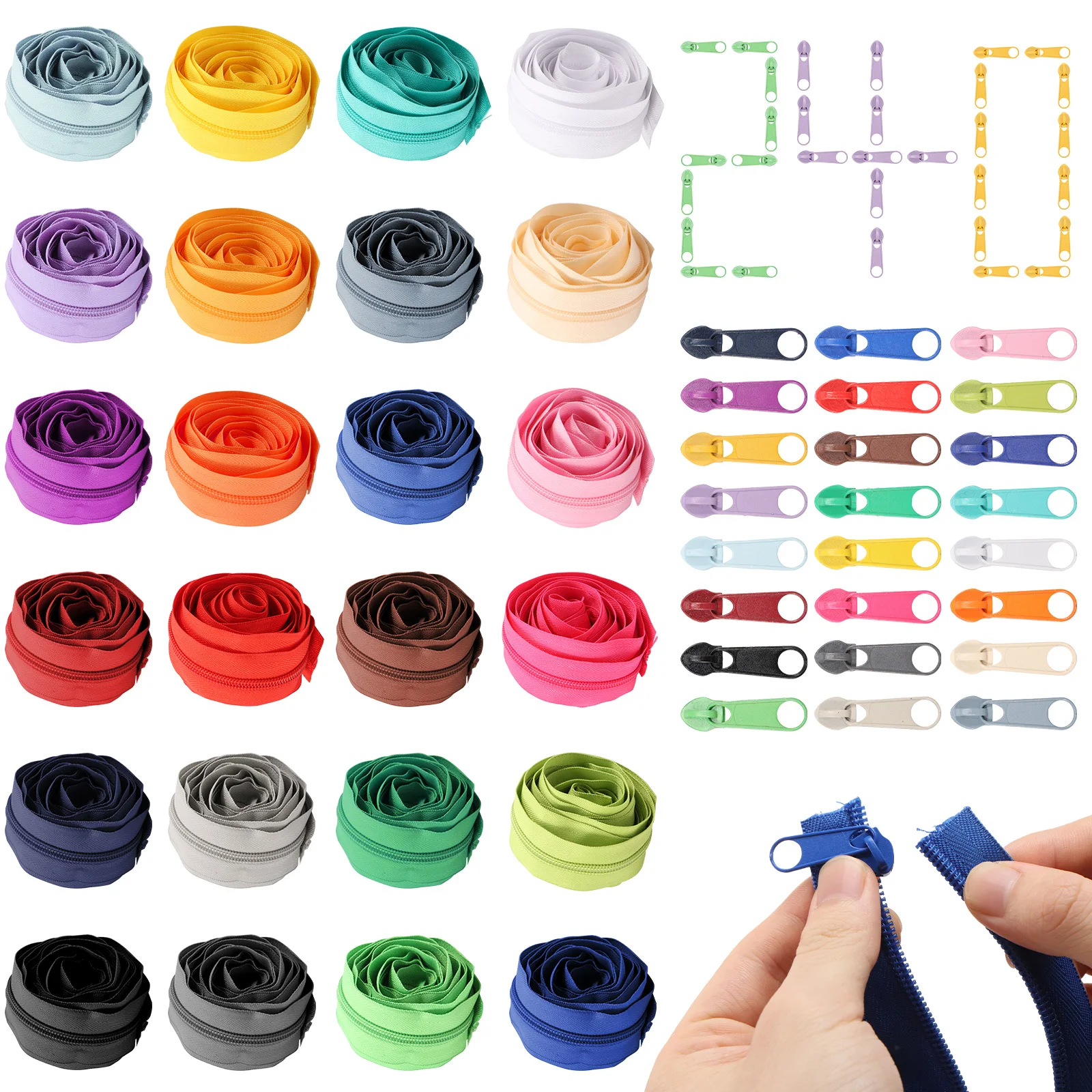 

24Pcs Nylon Zipper Bulk Wear Resistant Bright Color Tailor Sewing Craft Zipper With 240 Pull Slider for Clothes Jacket Bag Purse