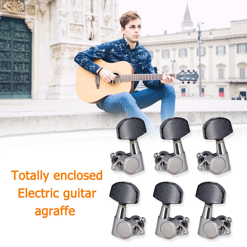 6Pcs Enclosed Locking Tuners 3L 3R Closed Knob Machine Heads Tuners Wear Resistant String Tuning Peg Guitar Accessories