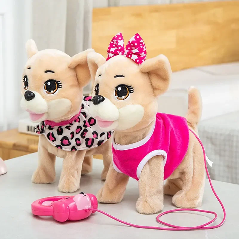 Perro Robot electrónico de peluche para niños, juguete eléctrico para cantar canciones, perro lindo, caminar, ladrar, música, cachorro, Correa controlada, regalo de cumpleaños para mascotas