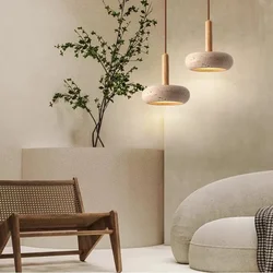Wabi-sabi Chandelier Nordic Yellow Travertine Bedside Retro Flying Saucer Restaurant Bar Stone LED