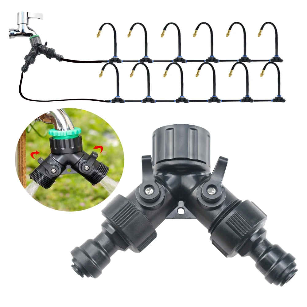 5-Piece Set 3/4'' Thread Double Switch Irrigation Ball Valves Y-Shaped Two-Way Water Pipe Splitter Valves for Garden Hose