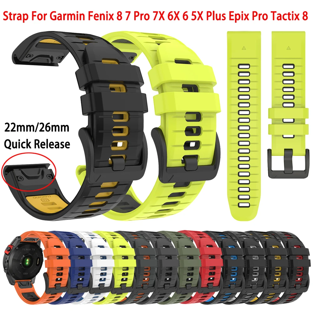 Correa de silicona QuickFit de 26mm y 22mm para Garmin Fenix ​​8 Pro 51mm AMOLED/MicroLED Fenix8 47mm 7 7X Pro Solar 6 6X, pulsera para reloj