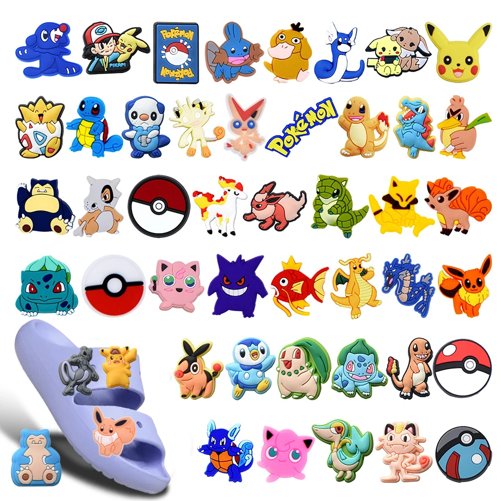 

Горячие игрушки, 6/100 шт., подвески для обуви с героями мультфильмов «Покемон Пикачу», аксессуары, украшения, классические ПВХ-сабо с пряжкой для детей, вечерние, рождественские подарки