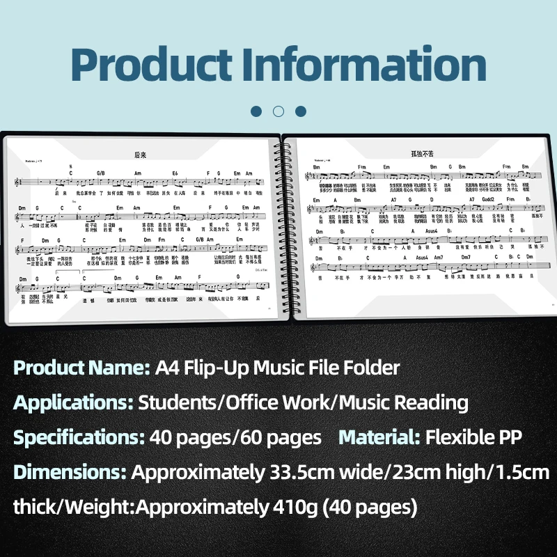 A4 Horizontal Version of the Sheet Music Binder Can Be Modified to Hold Piano Sheet Music, Music Scores Can Be Edited, Binder for Students, Document Folder, Storage Book