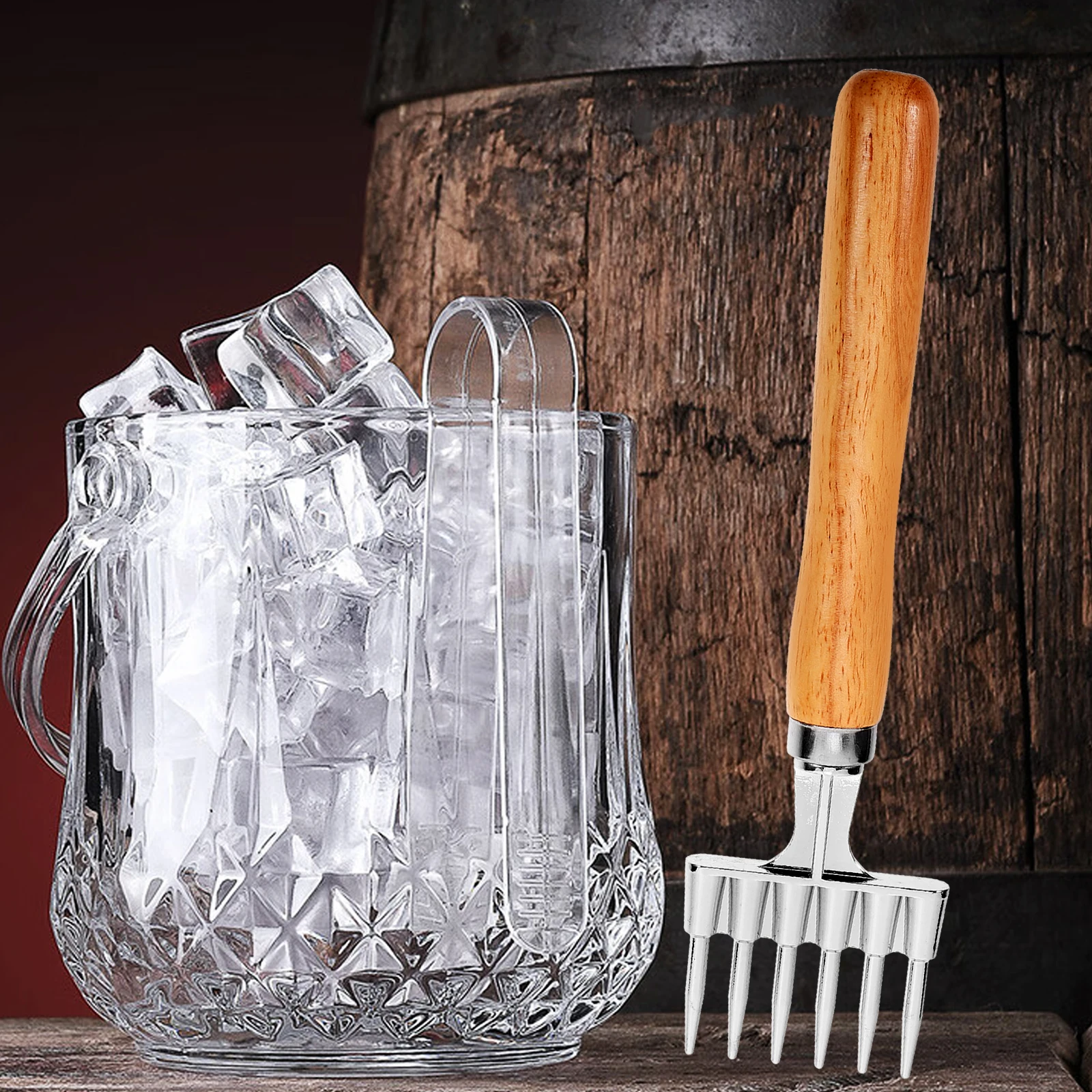 

Измельчитель льда из алюминиевого сплава, шестизубчатая дробилка льда, деревянная ручка, универсальный инструмент для перемешивания для бара, кухни, дома