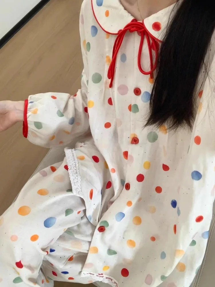 

Sweet Polka Dot Doll Collar Women's Spwear Long Sve Comfortable Home Clothes Spring Autumn Seasonal Polyester Fiber