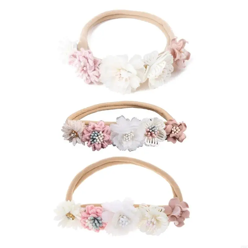 

39BC Artificial Flower Baby Headband Hundred Day Newborn Infant Toddler for Baby Shower Little Girls Photograph Props Present