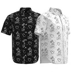 2023 New Disney Hawaiian Shirt Fashion Mickey Mouse Sketch Doodle Shirt Disneyland Short Sleeve Button Shirt Casual