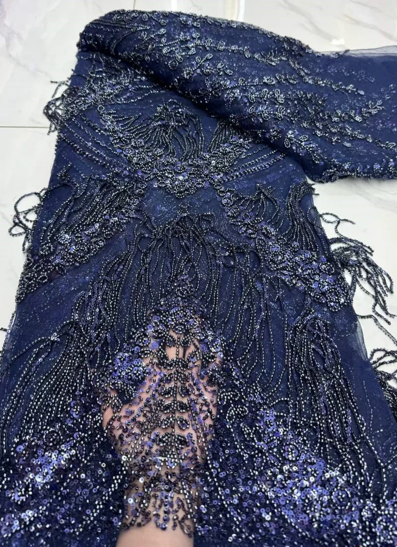 

Luxury Sequins Lace Fabrics African Lace Fabric 5 Yards High Quality 2026 Embroidered Comb Beads Lace Fabric for Party Dress