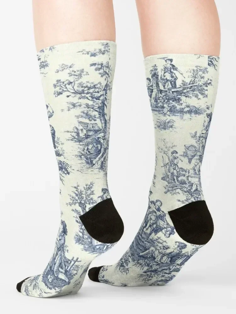 Puder blau Französisch Toile Picknick Designs Socken Fußball Cartoon Frauen Socken Männer