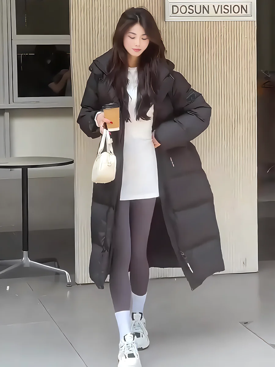 패셔너블 캐주얼 고급 화이트 다운 패딩 재킷 여성용 롱코트 후드 스탠드 칼라 겨울 신상품