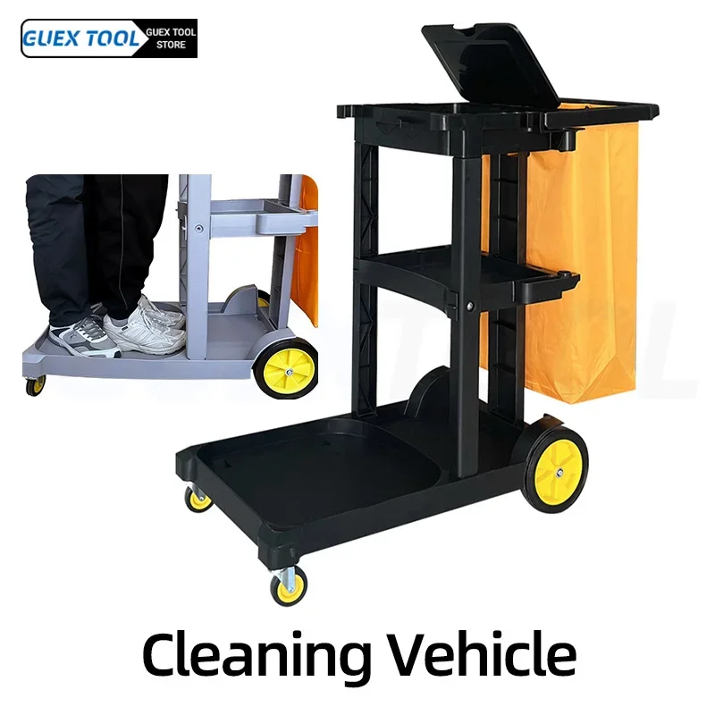 Janitorial Supplies Folding Cleaning Cart Housekeeping Cleaning Service Trolley Cart Wholesale Plastic Cleaning Trolley