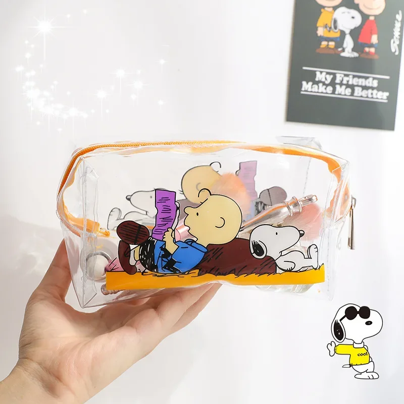 Bolsa de maquillaje Snoopy para chica al aire libre, bolsa de cosméticos necesaria para mujer, organizador de viaje transparente, bolsa de aseo