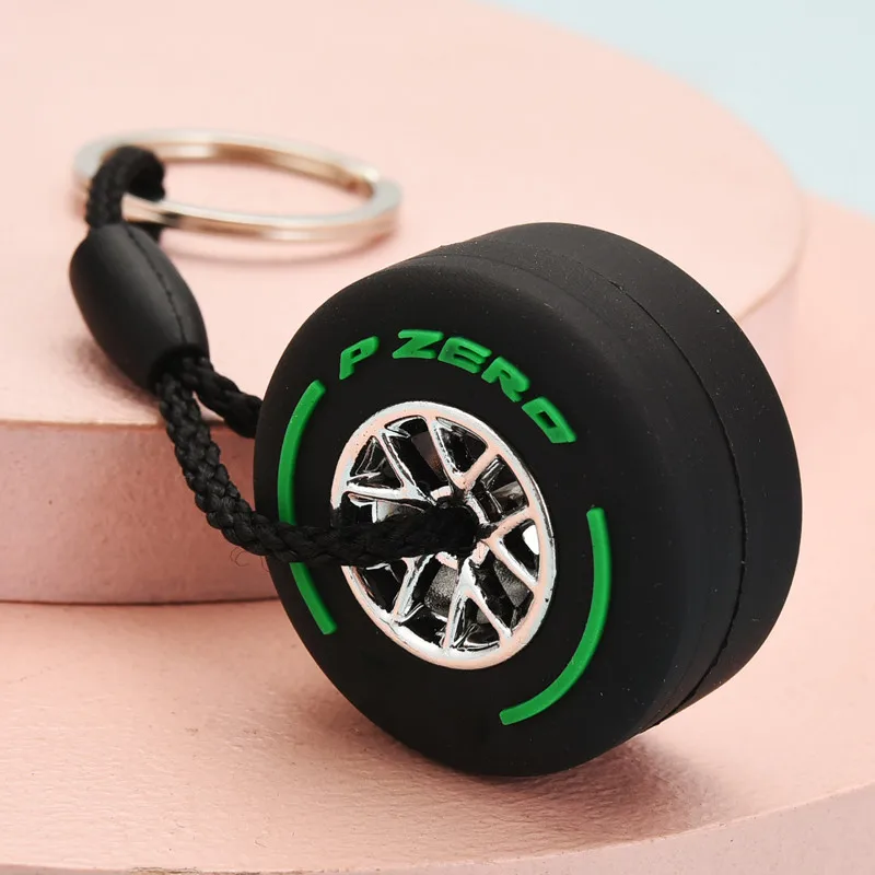 Portachiavi tridimensionale in gomma morbida PVC con logo bifacciale, portachiavi con pneumatici in gomma, piccolo ciondolo regalo per moto