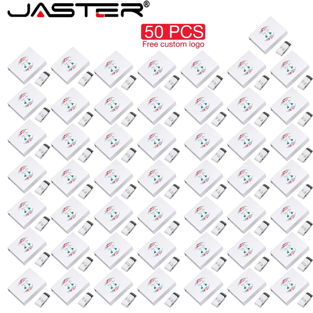 

JASTER 50 PCS LOT USB Flash Drive 128GB Business Gift U Disk 16GB White Free Logo Memory Stick 64GB Color Printing Pendrive 32GB